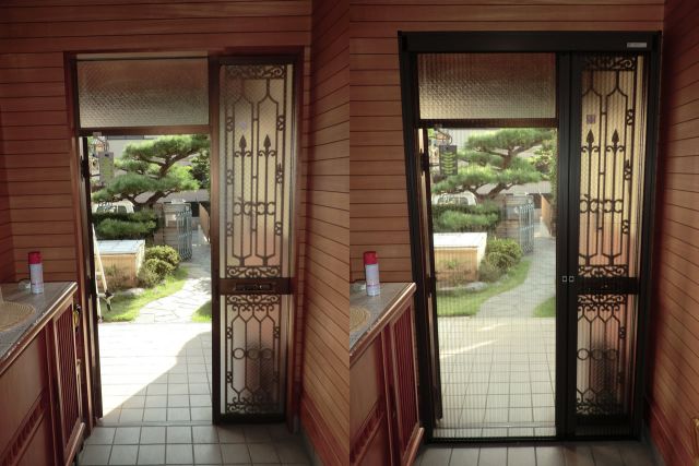 玄関ドア網戸新設　自然な風の採り入れ　名古屋市