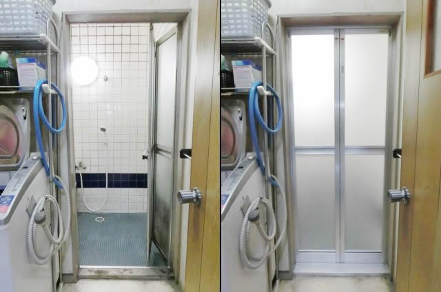 浴室中折れドア取替工事　名古屋市港区