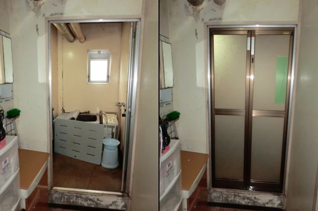 トステム製　浴室中折れドア取替工事　名古屋市