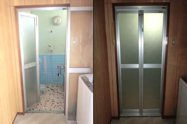 浴室中折れドア取替工事　名古屋市