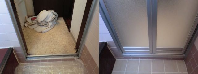 浴室中折れドア取替工事　カバー工法　名古屋市