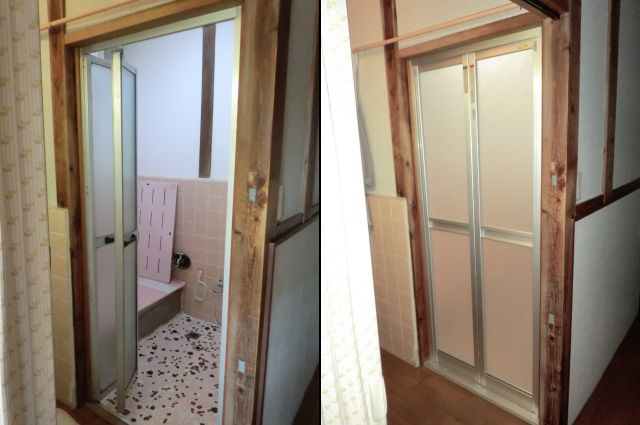 カバー工法による浴室中折れドア交換工事　名古屋市