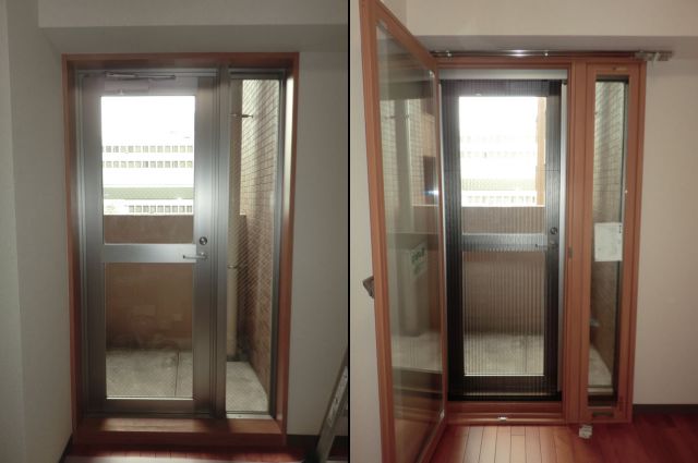テラスドアにも二重窓インプラス　窓の断熱対策　結露対策　プリーツ網戸　名古屋市