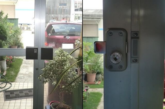 事務所ドアの防犯対策　面付け補助錠取付工事　名古屋市