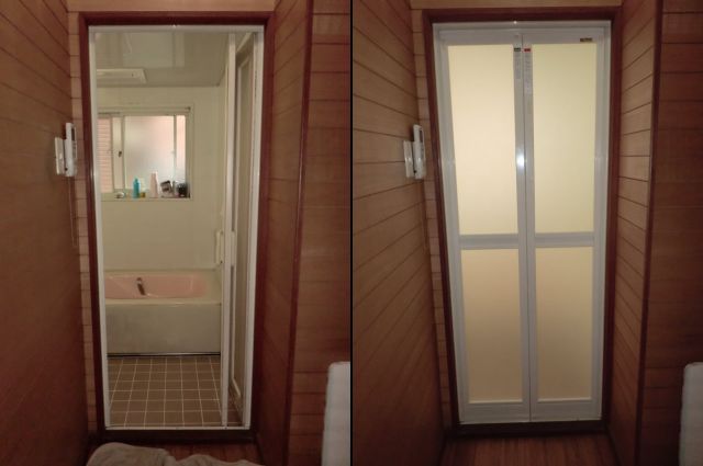 カバー工法による浴室中折れドア取替工事　名古屋市