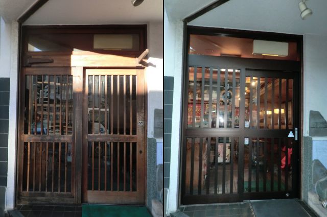 店舗自動ドア改修　カバー工法によるアルミフロント工事　名古屋市