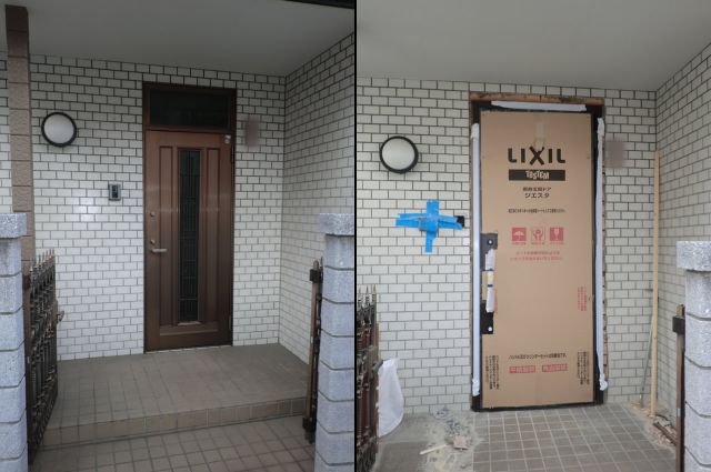玄関ドアのリフォーム工事　トステム製　断熱ドア　ジエスタ　名古屋市