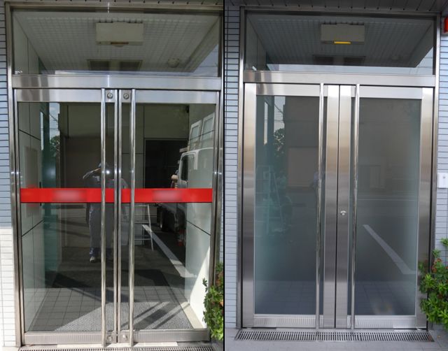 テンパドアからステンレス框ドアへの取替工事　事務所入口　名古屋市
